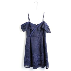 A Peach navy blue lace cocktail dress mini party short evening S Small floral